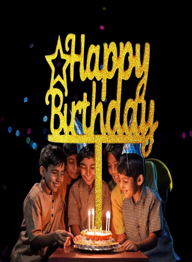 Pop Colours Happy Birthday Gold Wooden Cake Topper | Couple Cake Topper | Happy Birthday Cake Topper/Cupcake Topper | 5 Inch |1Pcs - Image 3